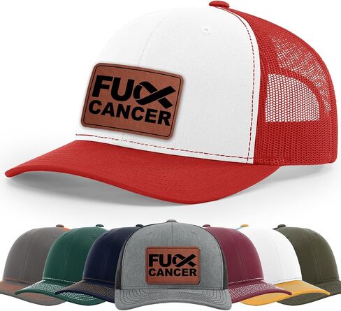 F*ck Cancer, F*ck Cancer Awareness Ribbon Hat, 112 Style Trucker Leather Patch Hat for Men And Women Breathable Hat, Snapback Adjustable Hat in Saudi Arabia