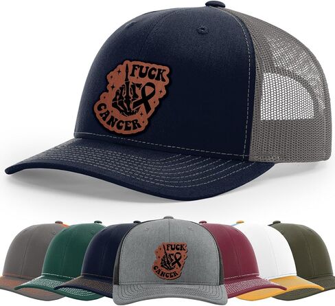 F*ck Cancer, F*ck Cancer Awareness Ribbon Hat, 112 Style Trucker Leather Patch Hat for Men And Women Breathable Hat, Snapback Adjustable Hat in Saudi Arabia