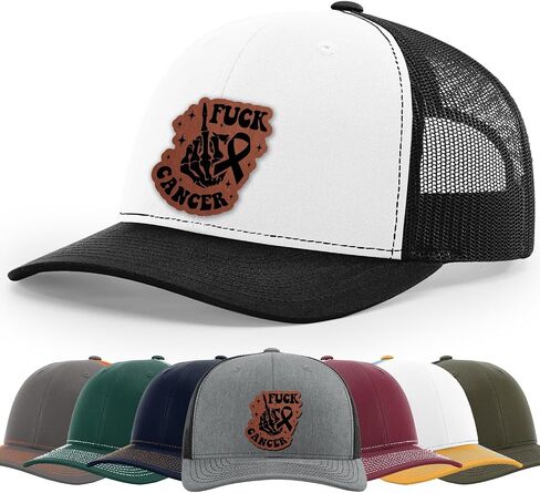 F*ck Cancer, F*ck Cancer Awareness Ribbon Hat, 112 Style Trucker Leather Patch Hat for Men And Women Breathable Hat, Snapback Adjustable Hat in Saudi Arabia