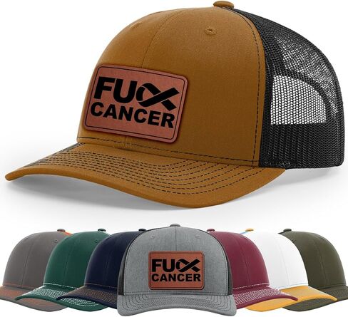 F*ck Cancer, F*ck Cancer Awareness Ribbon Hat, 112 Style Trucker Leather Patch Hat for Men And Women Breathable Hat, Snapback Adjustable Hat in Saudi Arabia