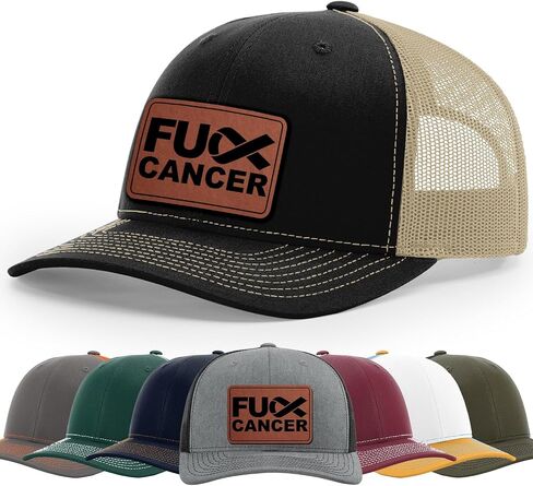 F*ck Cancer, F*ck Cancer Awareness Ribbon Hat, 112 Style Trucker Leather Patch Hat for Men And Women Breathable Hat, Snapback Adjustable Hat in Saudi Arabia