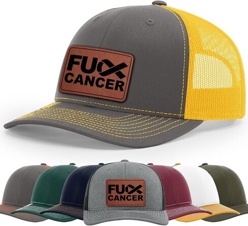 F*ck Cancer, F*ck Cancer Awareness Ribbon Hat, 112 Style Trucker Leather Patch Hat for Men And Women Breathable Hat, Snapback Adjustable Hat in Saudi Arabia