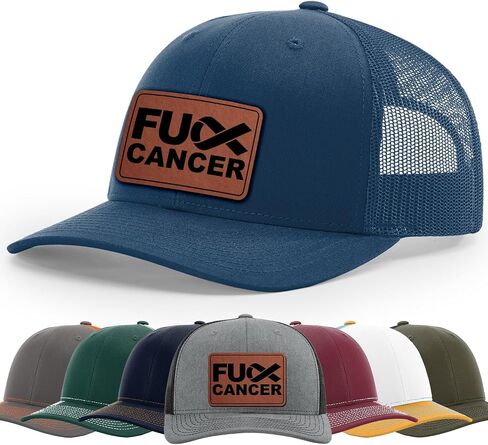 F*ck Cancer, F*ck Cancer Awareness Ribbon Hat, 112 Style Trucker Leather Patch Hat for Men And Women Breathable Hat, Snapback Adjustable Hat in Saudi Arabia