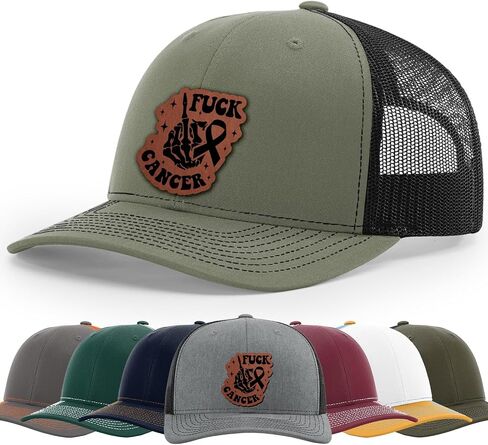 F*ck Cancer, F*ck Cancer Awareness Ribbon Hat, 112 Style Trucker Leather Patch Hat for Men And Women Breathable Hat, Snapback Adjustable Hat in Saudi Arabia