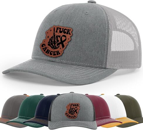 F*ck Cancer, F*ck Cancer Awareness Ribbon Hat, 112 Style Trucker Leather Patch Hat for Men And Women Breathable Hat, Snapback Adjustable Hat in Saudi Arabia