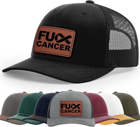 F*ck Cancer, F*ck Cancer Awareness Ribbon Hat, 112 Style Trucker Leather Patch Hat for Men And Women Breathable Hat, Snapback Adjustable Hat in Saudi Arabia