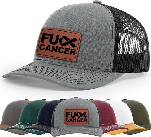 F*ck Cancer, F*ck Cancer Awareness Ribbon Hat, 112 Style Trucker Leather Patch Hat for Men And Women Breathable Hat, Snapback Adjustable Hat in Saudi Arabia