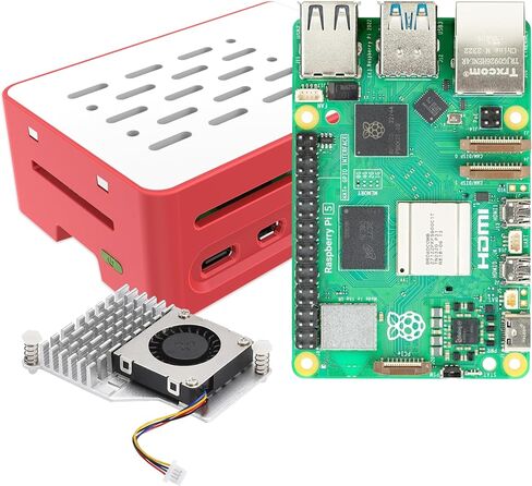 مجموعة أدوات لجهاز Raspberry Pi 5 بسعة 4 جيجابايت مع حافظة باللونين الأحمر والأبيض ومبرد نشط in Kuwait