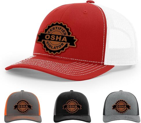 قبعة مخالفة معتمدة من OSHA ، 112 Style Trucker Leather Patch Hat للرجال والنساء ، 6 لوحة البيسبول قبعة مع Snapback العلبة in Kuwait