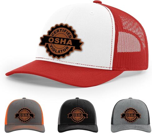 قبعة مخالفة معتمدة من OSHA ، 112 Style Trucker Leather Patch Hat للرجال والنساء ، 6 لوحة البيسبول قبعة مع Snapback العلبة in Kuwait