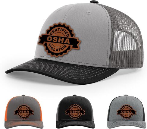 قبعة مخالفة معتمدة من OSHA ، 112 Style Trucker Leather Patch Hat للرجال والنساء ، 6 لوحة البيسبول قبعة مع Snapback العلبة in Kuwait