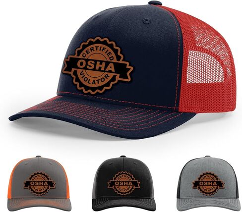 قبعة مخالفة معتمدة من OSHA ، 112 Style Trucker Leather Patch Hat للرجال والنساء ، 6 لوحة البيسبول قبعة مع Snapback العلبة in Kuwait