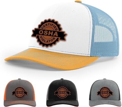 قبعة مخالفة معتمدة من OSHA ، 112 Style Trucker Leather Patch Hat للرجال والنساء ، 6 لوحة البيسبول قبعة مع Snapback العلبة in Kuwait