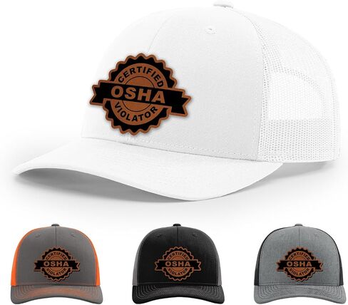 قبعة مخالفة معتمدة من OSHA ، 112 Style Trucker Leather Patch Hat للرجال والنساء ، 6 لوحة البيسبول قبعة مع Snapback العلبة in Kuwait