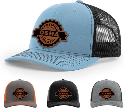 قبعة مخالفة معتمدة من OSHA ، 112 Style Trucker Leather Patch Hat للرجال والنساء ، 6 لوحة البيسبول قبعة مع Snapback العلبة in Kuwait
