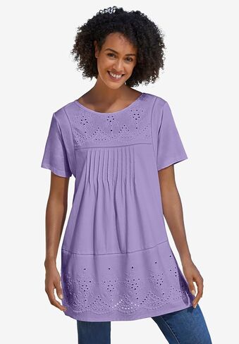 Woman Within Plus Size Embroidered Eyelet Pintucked Tunic in Saudi Arabia