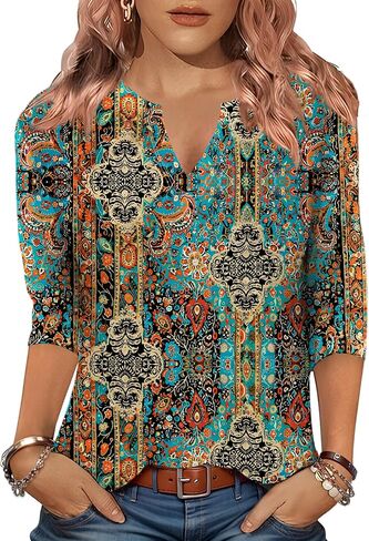 Lomon Womens 3/4 طول الأكمام قمم v الرقبة T قمصان غير رسمية Tees عمل بلوزة ربيع القمصان الصيفية in Kuwait