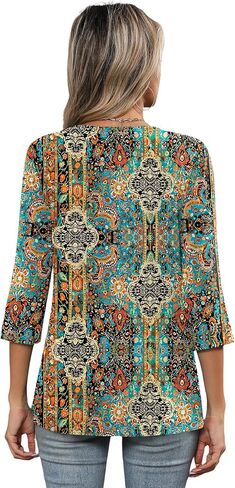 Lomon Womens 3/4 طول الأكمام قمم v الرقبة T قمصان غير رسمية Tees عمل بلوزة ربيع القمصان الصيفية in Kuwait