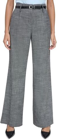 Calvin Klein Womens High Rise Heathered Wide Leg Pants Black 10 in Saudi Arabia