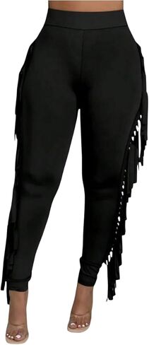 WDIRARA Women's Plus Size Elastic Waist Fringe Trim Pants Stretch Skinny Pants in Saudi Arabia