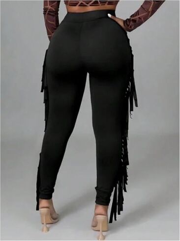WDIRARA Women's Plus Size Elastic Waist Fringe Trim Pants Stretch Skinny Pants in Saudi Arabia