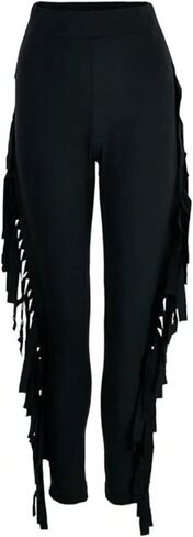 WDIRARA Women's Plus Size Elastic Waist Fringe Trim Pants Stretch Skinny Pants in Saudi Arabia