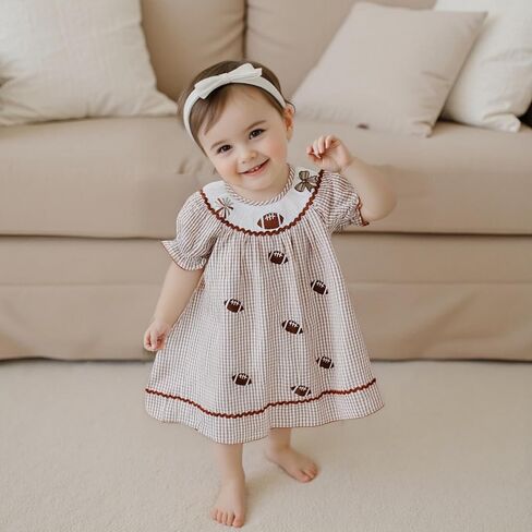 طفل صغير طفل طفلة الصيف الزي مزخرف لباس نفخة قصيرة الأكمام فساتين ملابس الأطفال البوتيك in Kuwait