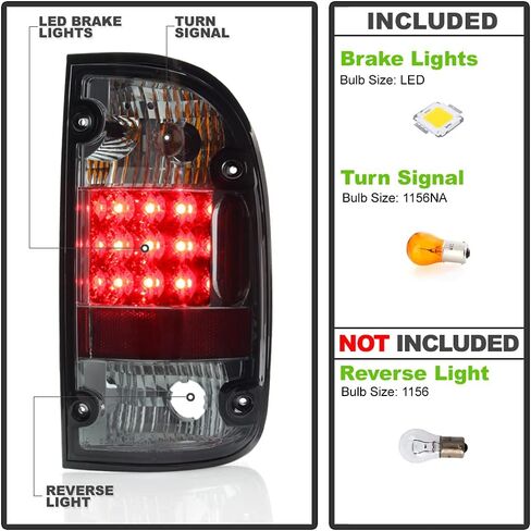 Acanii - عدسة مدخنة LED LED LED مصابيح الفرامل مصابيح الفرامل مجموعة اليسار+بديل يمين لعام 2001 202 2003 2004 تويوتا تاكوما بيك آب in Kuwait