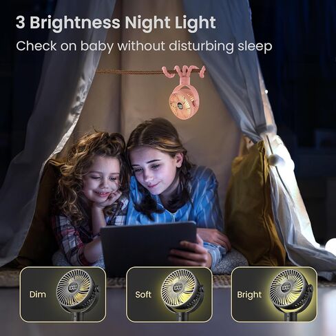 مروحة عربة محمولة ، 4000 مللي أمبير في الساعة مراوح بطارية قابلة للشحن ، 3 أضواء ليلية سطوع ، 4 سرعات ، شاشة LED ، مقطع على مروحة الطفل مع ترايبود مرن للسيارة Backseat Camping ، Black in Kuwait