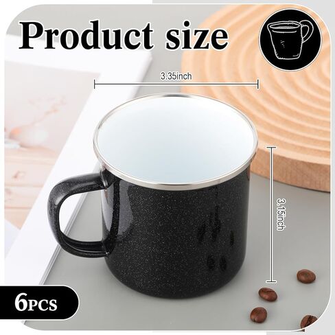 6 قطع من أكواب القهوة اللامعة للتخييم بالمينا مع مقبض، 12 أونصة من الفولاذ المقاوم للصدأ للسفر والتخييم وكوب قهوة هدية، أكواب شاي عتيقة محمولة لإشعال النار في المنزل والسفر والشاي والقهوة (أزرق) in Kuwait