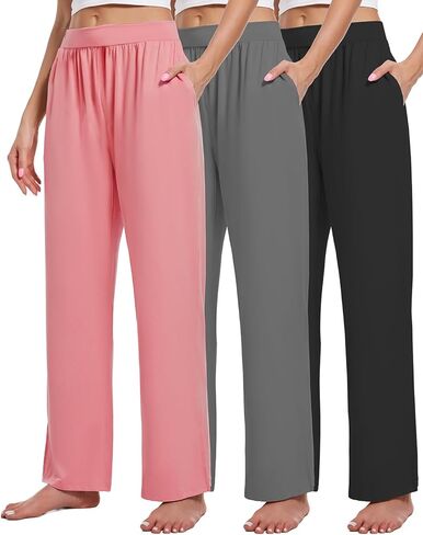 3 Pack Women's Lounge Pants Cozy Wide Leg Lounge Pants with Pockets Loose Flowy Yoga Sweatpants Workout Comfy Jogger in Kuwait