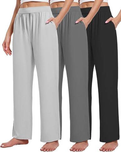 3 Pack Women's Lounge Pants Cozy Wide Leg Lounge Pants with Pockets Loose Flowy Yoga Sweatpants Workout Comfy Jogger in Kuwait