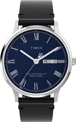 Timex Men's Waterbury Classic 3 Hand 40mm Watch - Black Strap Blue Dial Stainless Steel Case in Saudi Arabia