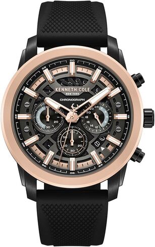 Kenneth Cole New York Men's Chronograph Watch - 44 ملم من الفولاذ المقاوم للصدأ مع الطلب الأسود ، ولهجات السلاح ، وعرض التاريخ ، وحزام السيليكون الأسود in Saudi Arabia