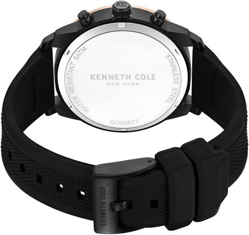 Kenneth Cole New York Men's Chronograph Watch - 44 ملم من الفولاذ المقاوم للصدأ مع الطلب الأسود ، ولهجات السلاح ، وعرض التاريخ ، وحزام السيليكون الأسود in Saudi Arabia