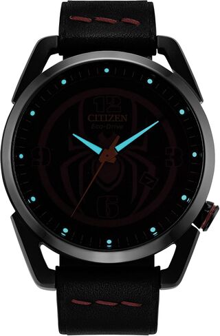 Citizen Men's Men-Drive Marvel Miles Morales Black Ion Pluged Stainless Steel مع ساعة حزام من الجلد الأسود ، الاتصال الهاتفي الأسود ، 42 مم (الطراز: AW1685-00W) in Saudi Arabia