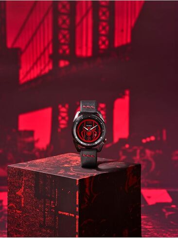 Citizen Men's Men-Drive Marvel Miles Morales Black Ion Pluged Stainless Steel مع ساعة حزام من الجلد الأسود ، الاتصال الهاتفي الأسود ، 42 مم (الطراز: AW1685-00W) in Saudi Arabia