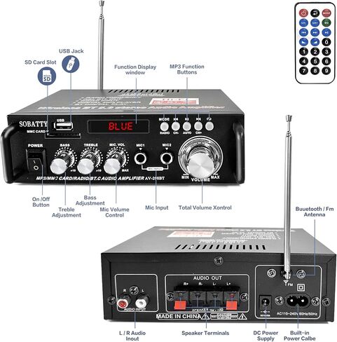 AV-302 Home Audio Amplifier Receivers with Bluetooth 5.0 Subwoofer Amplifier 2.1 Channel 100W Power Home Theater Stereo Audio System with USB, COAXAL,Stereo Audio Amplifier Receivers in Saudi Arabia