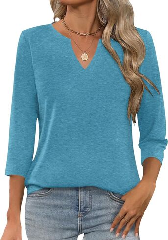 Lomon Womens 3/4 طول الأكمام قمم v الرقبة T قمصان غير رسمية Tees عمل بلوزة ربيع القمصان الصيفية in Kuwait