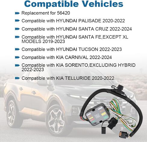 Waterwich 4-Pin Trailer Wiring Harness متوافق مع Hyundai Santa Fe 2019-2023 ، Palisade 2020-2022 ، Santa Cruz 2022-2024 ، Tucson 2022-2023 ، Kia Telluride ، Carnival ، Sorento Replacement for 56420 in Saudi Arabia