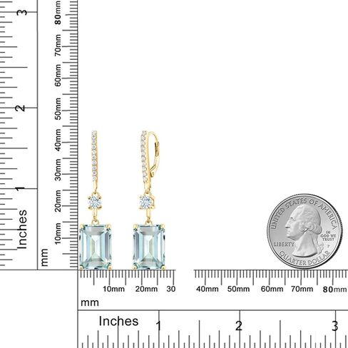 Gem Stone King 18K Yellow Gold Plated Silver Sky Blue Simulated Aquamarine Dangle Earrings For Women (14.08 Cttw, Emerald Cut 14X10MM) in Saudi Arabia