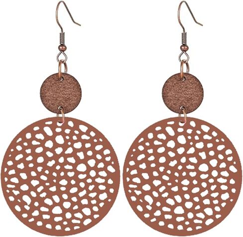 coadipress Vintage Geometric Round Earrings Wooden Earrings Handmade Natural Wooden Hollow Out Circle Earrings Bohemian Lightweight Statement Western Earrings for Women in Saudi Arabia