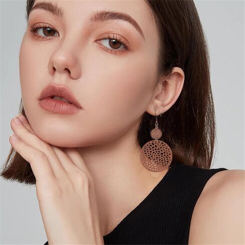 coadipress Vintage Geometric Round Earrings Wooden Earrings Handmade Natural Wooden Hollow Out Circle Earrings Bohemian Lightweight Statement Western Earrings for Women in Saudi Arabia