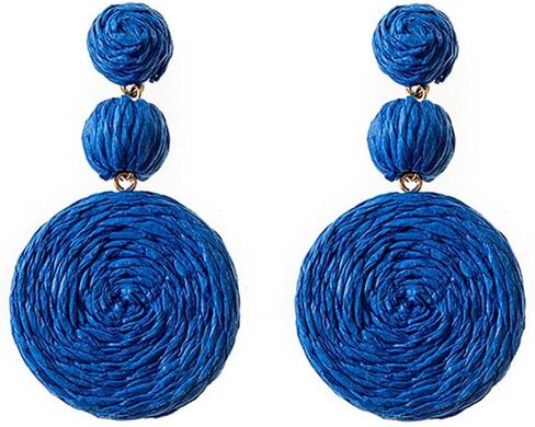 Boho Raffia Ball أقراط طويلة للألوان متعددة المصنوعة يدويًا أقراطًا أقراطًا صيفًا شاطئًا شاطئًا شاطئًا in Saudi Arabia