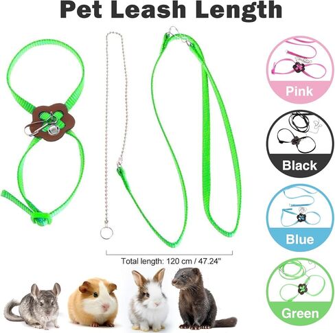 2 Pack Adjustable Hamster Leash Harness for Harness for Ferret Baby Rabbit Hamster Rat Mouse Leash Lead with Bell (Black) in Kuwait