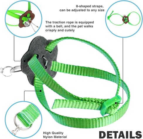 2 Pack Adjustable Hamster Leash Harness for Harness for Ferret Baby Rabbit Hamster Rat Mouse Leash Lead with Bell (Black) in Kuwait