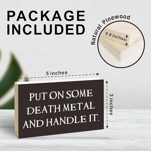 Gothic Pine Wood Block Sign - Put On Some Death Metal And Handle It - Positive Wooden Plaque For Desk Top, Shelf, Living Room, Gift For Friends, Home & Office Decorations(3 X 5 Inches) - 40 in Kuwait