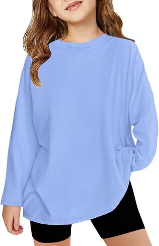 Girls Long Sleeve T Shirts Kids Plain Tops Basic Crewneck Tees 5-14 Years in Saudi Arabia