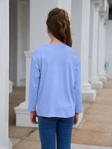 Girls Long Sleeve T Shirts Kids Plain Tops Basic Crewneck Tees 5-14 Years in Saudi Arabia