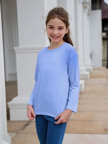 Girls Long Sleeve T Shirts Kids Plain Tops Basic Crewneck Tees 5-14 Years in Saudi Arabia